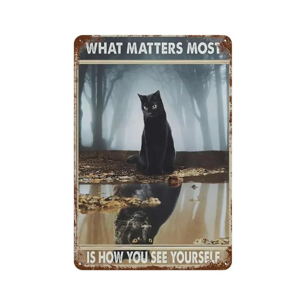 Funny Coffee Sign Retro Cat Posters Metal Tin Sign Vintage Kitchen Signs Coffee Bar Sign Cat Wall Art Poster Cats Home Decor