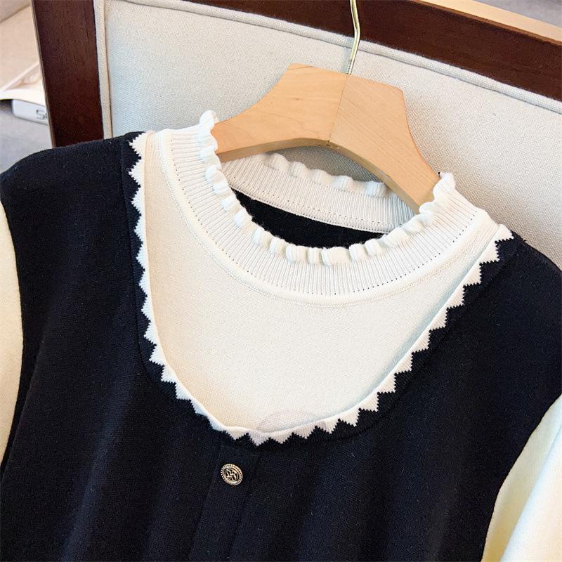Plus Size Women Long Sleeve Round Neck A Line Midi Sweater Dress