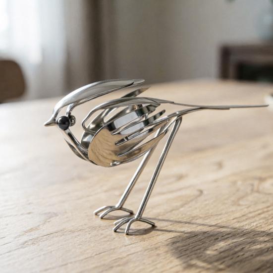 Vogel Metallkunst Skulptur, Handgefertigte Gabel und Löffel Vogelfigurine, Vintage Rustikale Vogelstatue für Innen Außen Haus Büro Schreibtisch Garten Terrasse Dekor