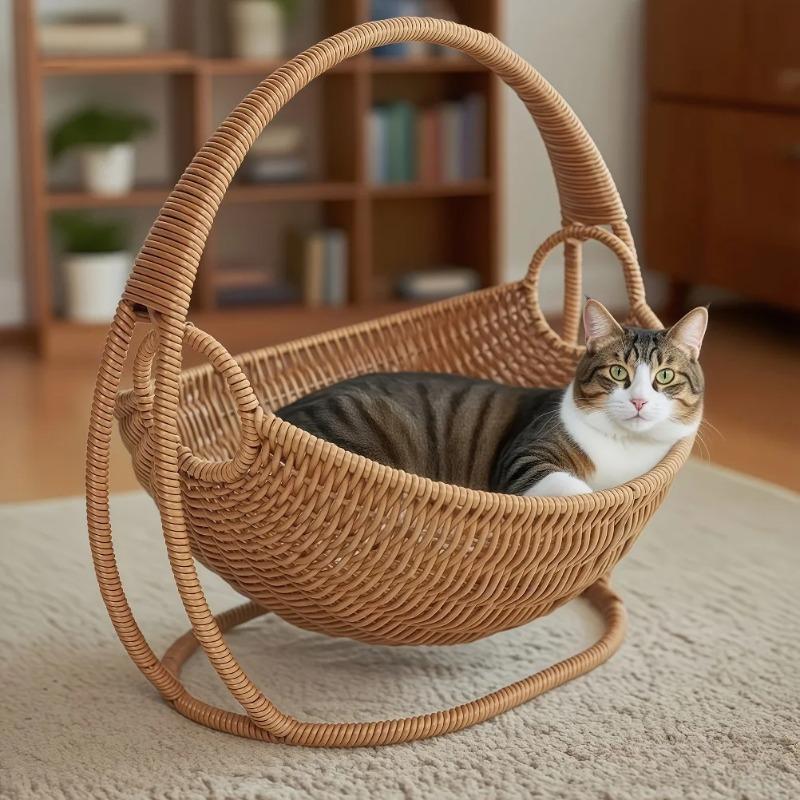 XIUGOUDUOLA  Cat Hammock with Bracket Indoor Hanging Pet Beds for Cats and Small Pets Weight Bearing Rattan/Winter