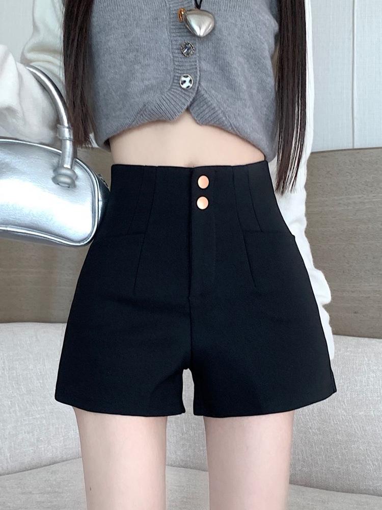 Women's High-Waist Black Suit Shorts - Summer 2024 A-Line Slimming Style