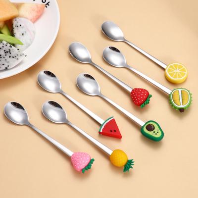 Stainless Steel Spoon with Strawberries Durians Watermelons Avocados Decor Durable Rust-Resistant Dessert Spoon