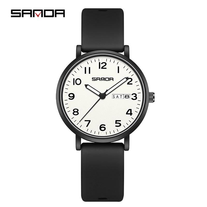 Sanda Quarzuhr Wasserdicht Leise Doppelkalender Unisex Uhr für Prüfung und Studium