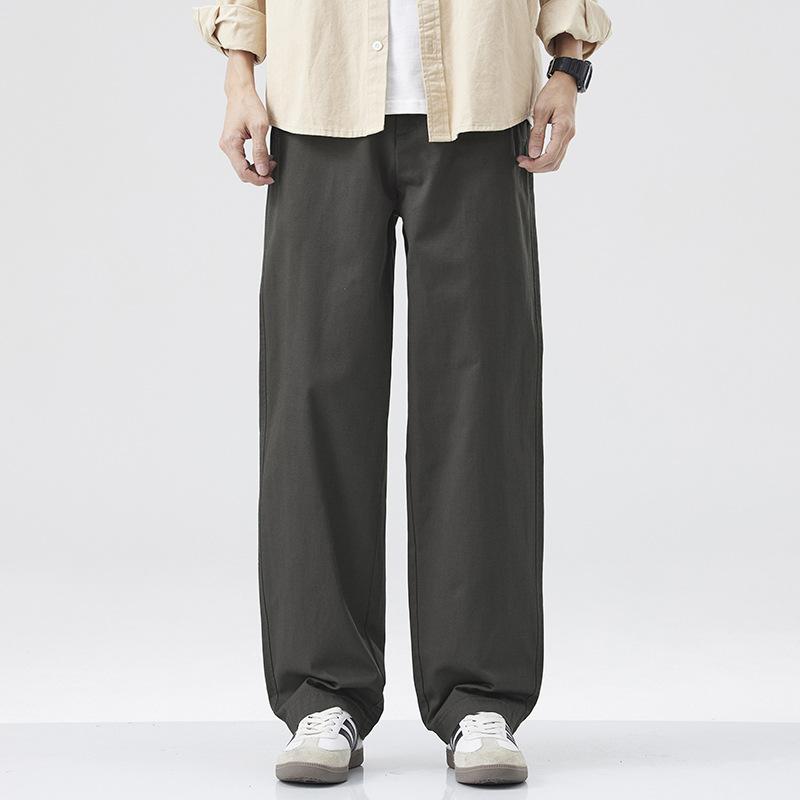 American retro pure cotton loose casual wide-leg pants men's drape straight solid color spring and autumn new mid-waist long pants