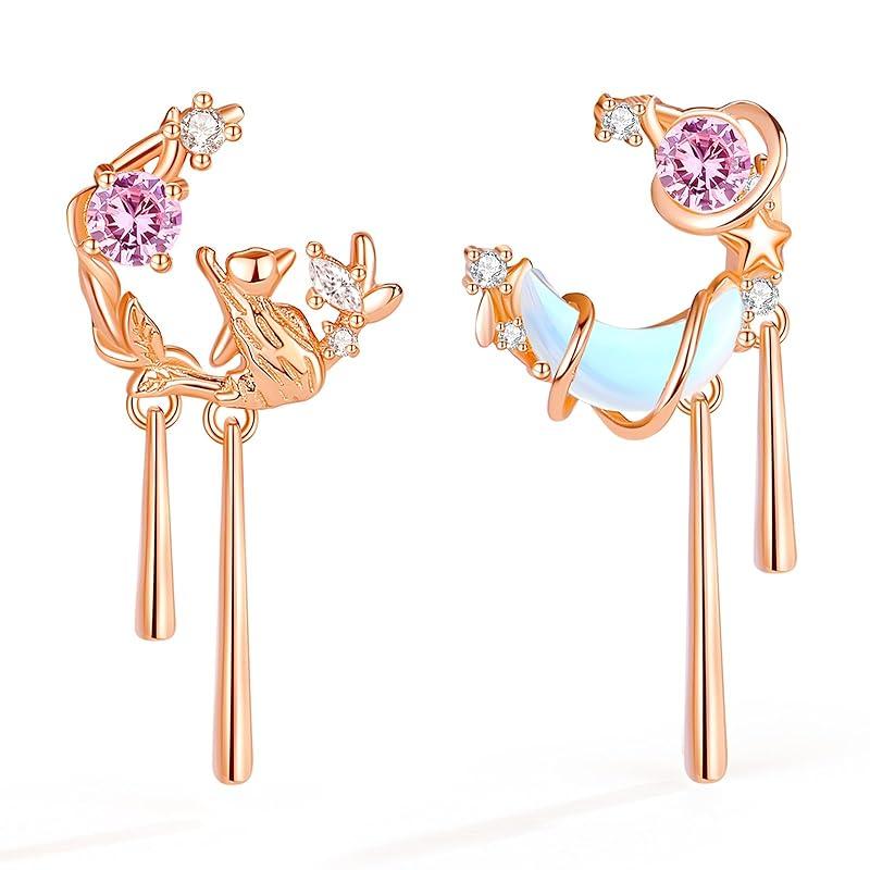 

earrings ladies October birthstone pink tourmaline cute cat motif cat Smaller animal month silver 925 Compatible with metal allergies good luck amulet