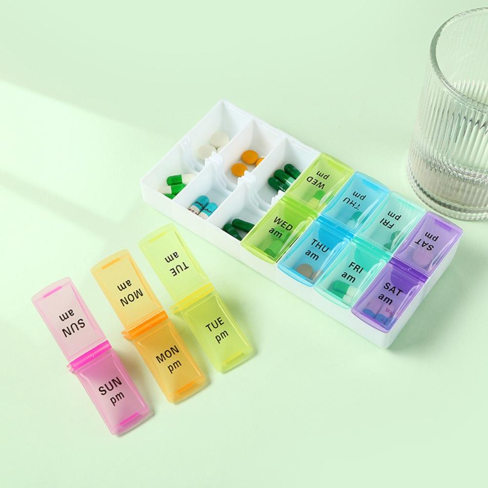 New Hot Portable Weekly Large Pill Organizer Case Box Storage Container 7 Day 2 Times 14 Grids for Vitamin Medicine Fish Oils