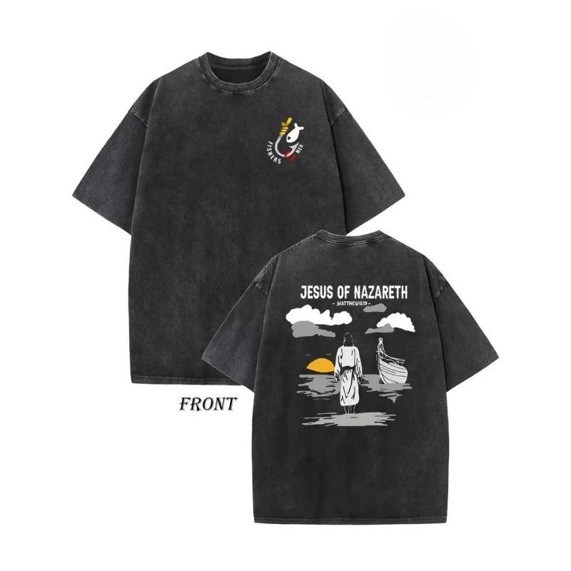 

European sizes Men s T-Shirt Washed Crew Neck Short Sleeve Soft Breathable Casual Streetwear Tee Retro Gospel Faith Summer Top S чёрный