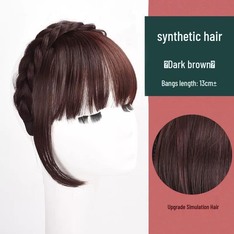 Women's Real Hair Wig with Braided Bangs, Seamless Front Hairline, Hairband To Conceal Top White Hair