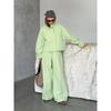 Womens Casual 2-Piece Set Stand Collar Zip-Up Jacket Wide-Leg Pants Streetwear