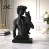 David Statue with Cat 3D Printed Cat, European Classic Art Sculpture Figurine Modern for Home Office Decor, Desktop Ornament Shelf Display Handcrafted