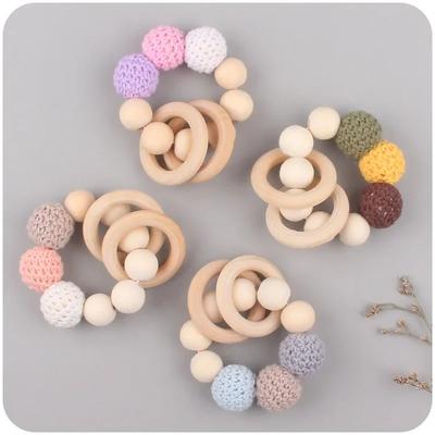 New Baby Wood Pacifier Clips Teethers Bracelet Babies Chain Cute Big Crochet Color Wool Ball Newborn Dummy Nipples Holder Clip
