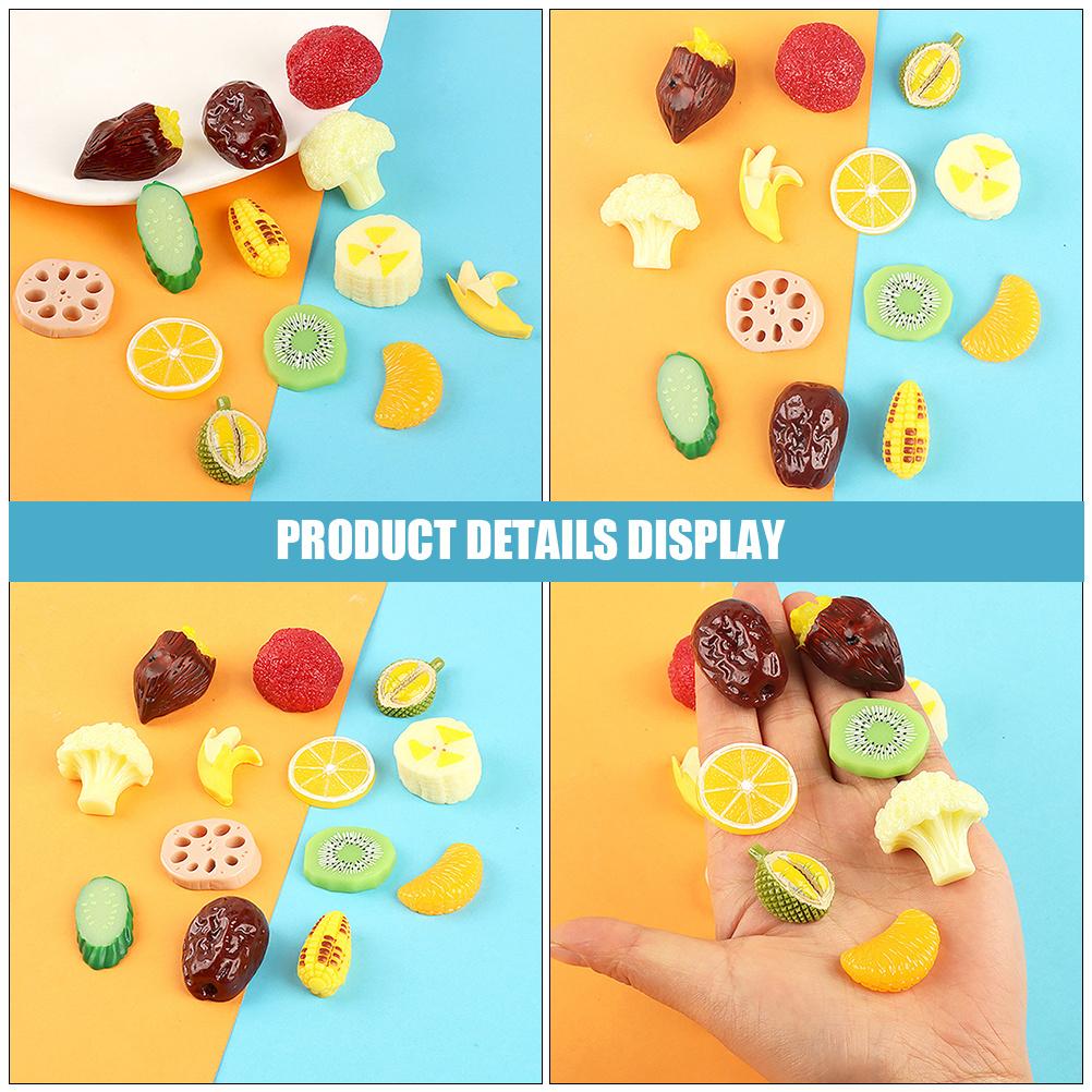 12pcs Resin Fruit Vegetables Mini Fake Food Decorative Kitchen Ornaments For Dollhouse Table Centerpiece Photo Props Educational