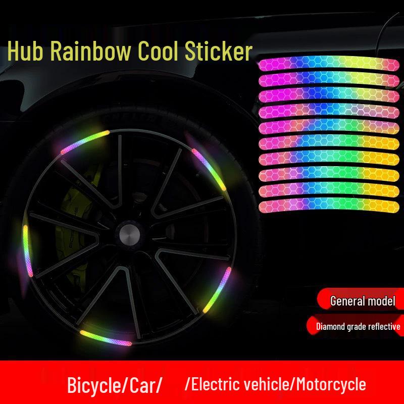 Regenbogen-Reflektor-Reifenaufkleber für Autos und Motorräder