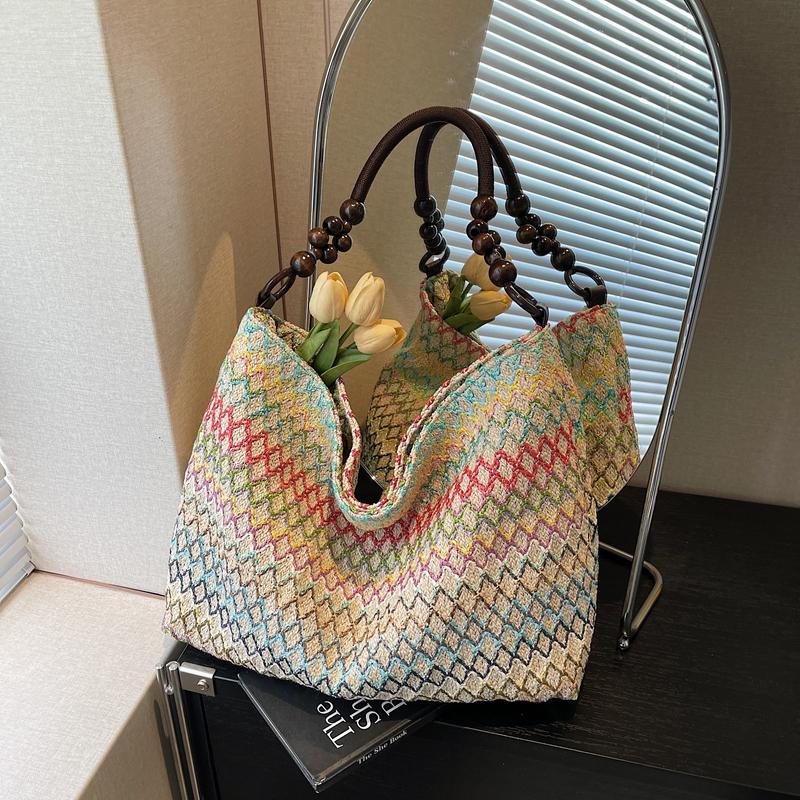 Seaside Vacation Colorful Straw Bag Women's Large Capacity Commuting Shoulder Tote Bag