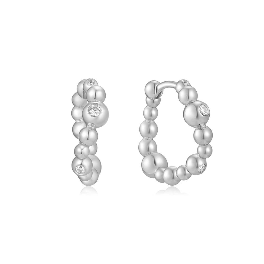 Ania Haie Silver Bezel Beaded Curved Hunger Hoop 925 Silver Earrings E066-08H