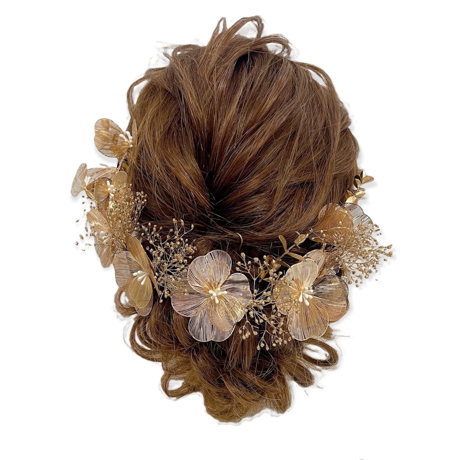 

Gold Flower Headpiece with Dried Breath Perfect for and Baby s Leaves, Kimono, Coming-of-Age Ceremonies, Graduations, Weddings, Furisode/Hakama. золотой