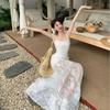New Mint Green Sleeveless Suspender Dress Women's Summer Seaside Vacation Style Wear Waist Beautiful Long Dress
