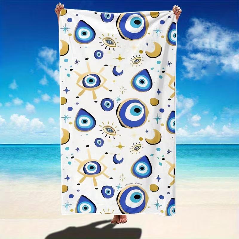 Funny Eye Print Beach Towel Mystical Star Moon Pattern Quick Dry Soft Absorbent Sand Free Towel for Summer Pool Gym Travel