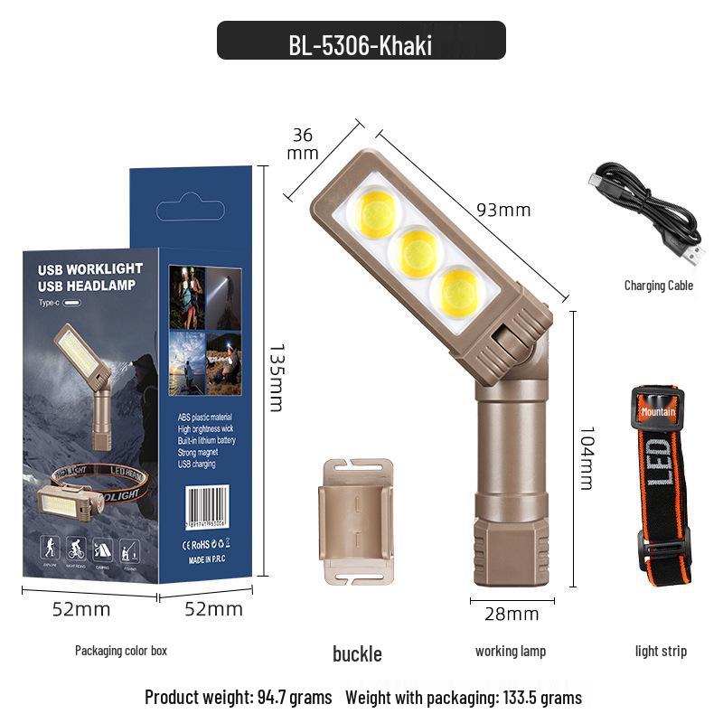 Dual-Sided COB Folding Work Light with Strong Magnet, High Brightness, and Emergency Flashlight Function