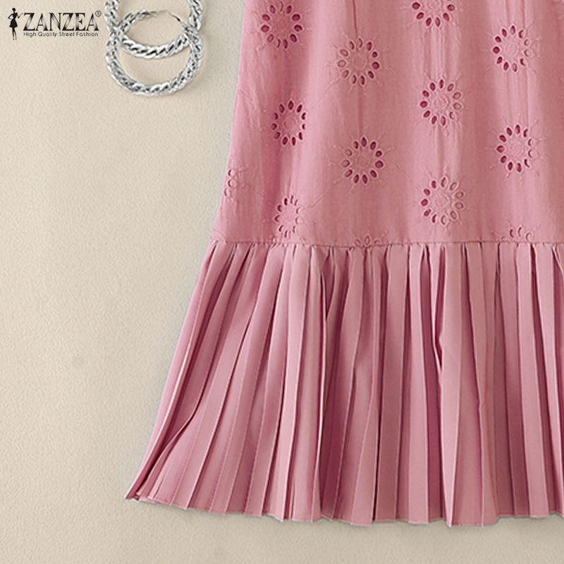 ZANZEA Women Casual V-Neck Short Sleeve Elegant Lace Patchwork Dress