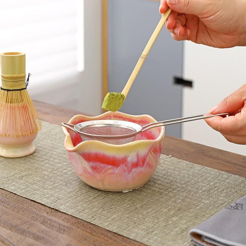 Ceramic Japanese Matcha Tea Set with Whisk, Holder, and Brush