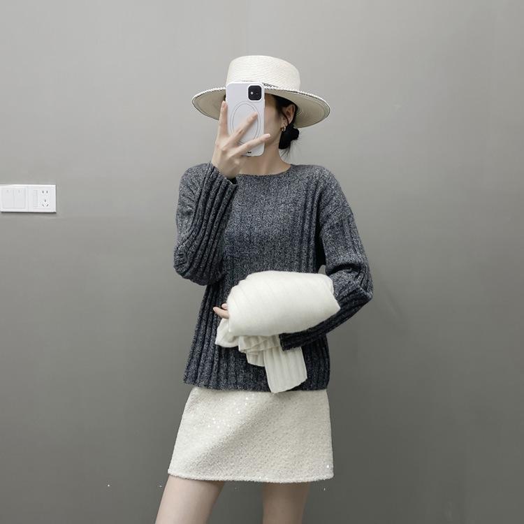 Cashmere Women's One-Shoulder Ribbed Loose Knit Sweater - 2025 Autumn/Winter Collection