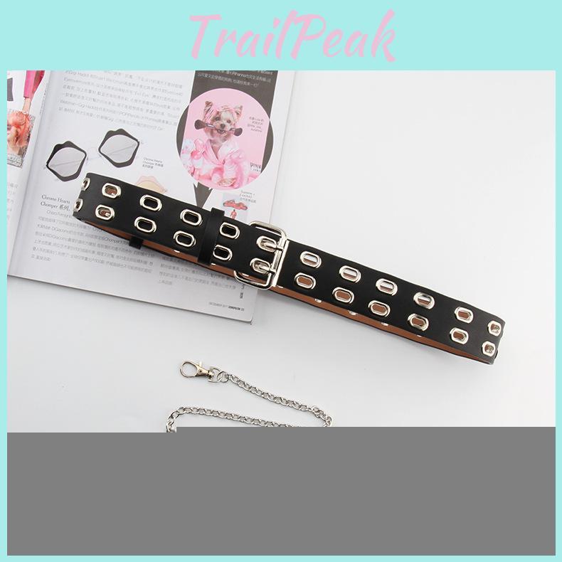 Row Square Double Hole Belt With Hanging Chain No Punching Adjustable Required