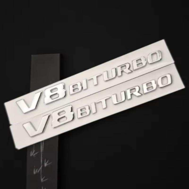 For Mercedes Benz ABS Chrome Car Trunk C43 C63 Emblem Sticker V8 BITURBO 4MATIC Badge Decals Accessories For Mercedes Benz AMG W205 W206 C205 WQ9