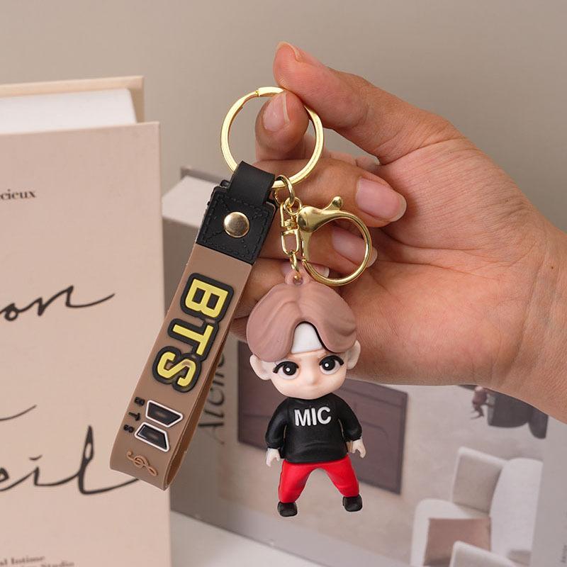 BTS Cute Cartoon 3D Rubber Doll Keychain, Bangtan Boys Mini Figure Pendant, Kpop ARMY Fans Collectible Charm