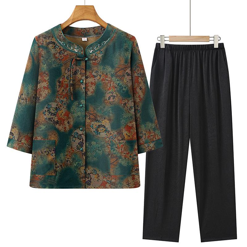 

Stylish Summer Round Neck Shirt & Outfit Set for Middle-aged and Elderly Women 3XL (115-130 jin)