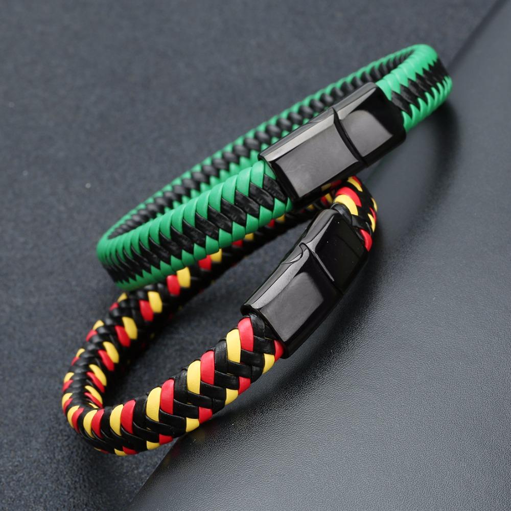 Trendy pánské šperky Červený pletený kožený náramek Černá magnetická přezka Náramky Punkový pánský náramek na zápěstí Pulsera Hombre Velkoobchod