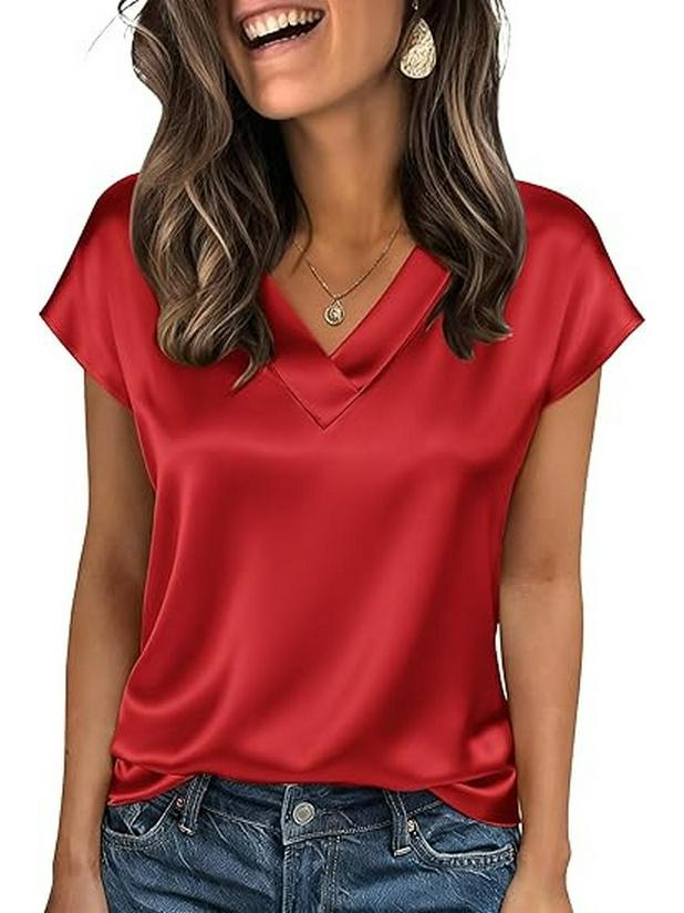 Women's V-Neck Satin T-Shirt - 12 Colors, Spring/Summer Fashion, Casual European/American Style