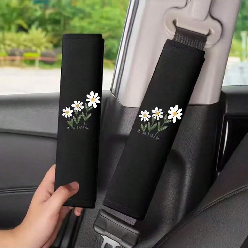 2PCS Three Little Daisy Pattern Car Seat Belt Cover - Quick Installation and Disassembly, Safe and Stylish Design, Universal