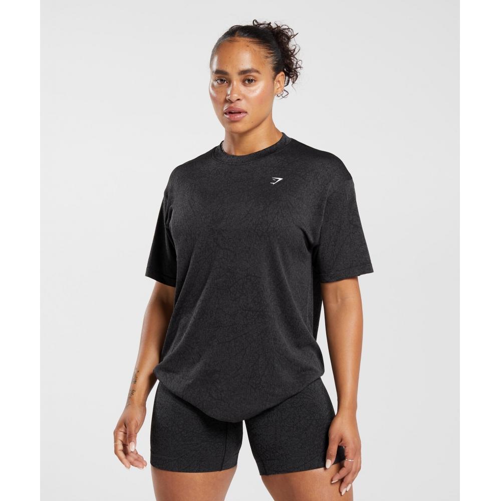 

GYMSHARK Adapt Pattern Seamless Loose Top Black Graphite Grey B6A3A BB3D