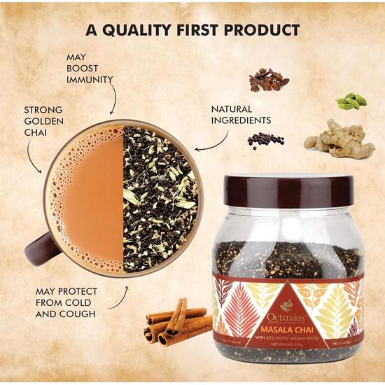 Octavius Exquisite Tea Trio Combo - Masala Chai, Ayur Chai, Chá de Folha Inteira Darjeeling Pote 700 g (250 g, 250 g, 200 g)