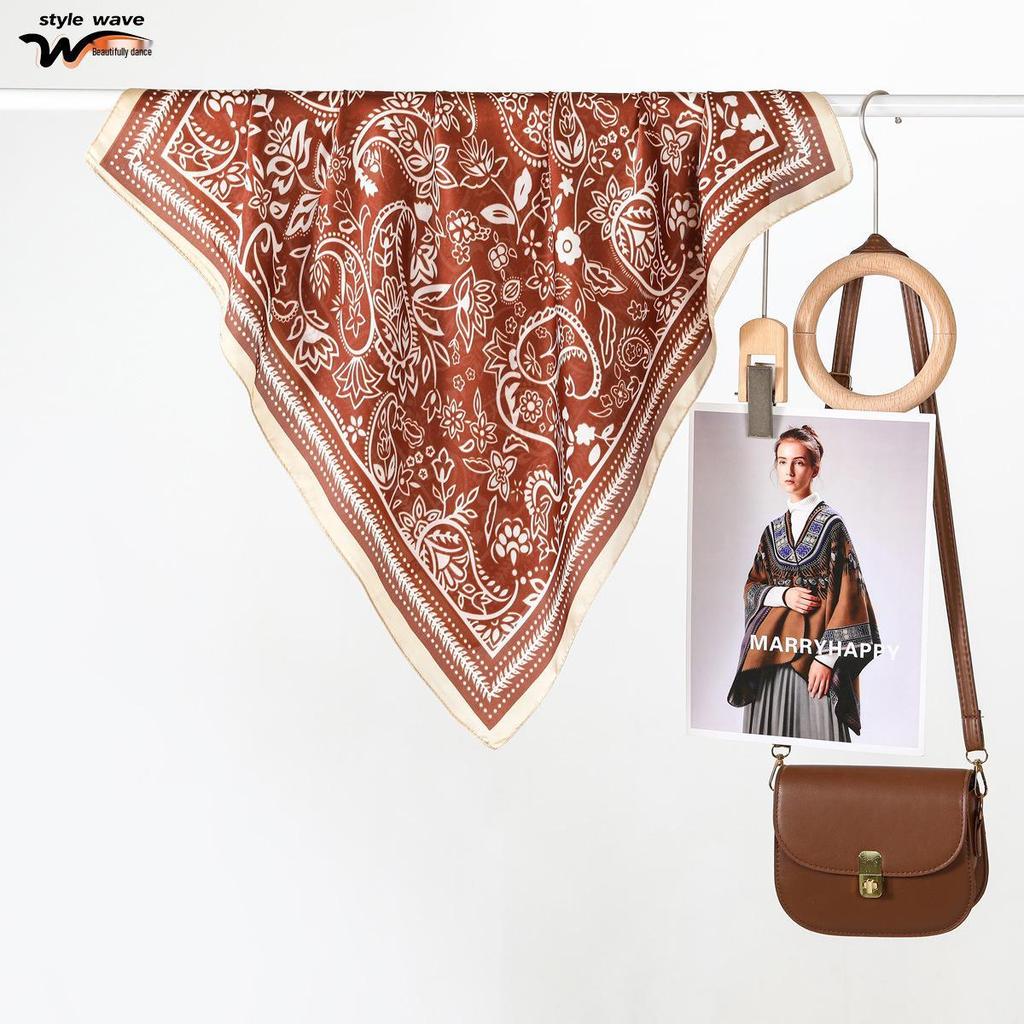 Exotic Retro Fruit Flower Silk Scarf: Versatile All-Season Women’s Neck and Head Scarf