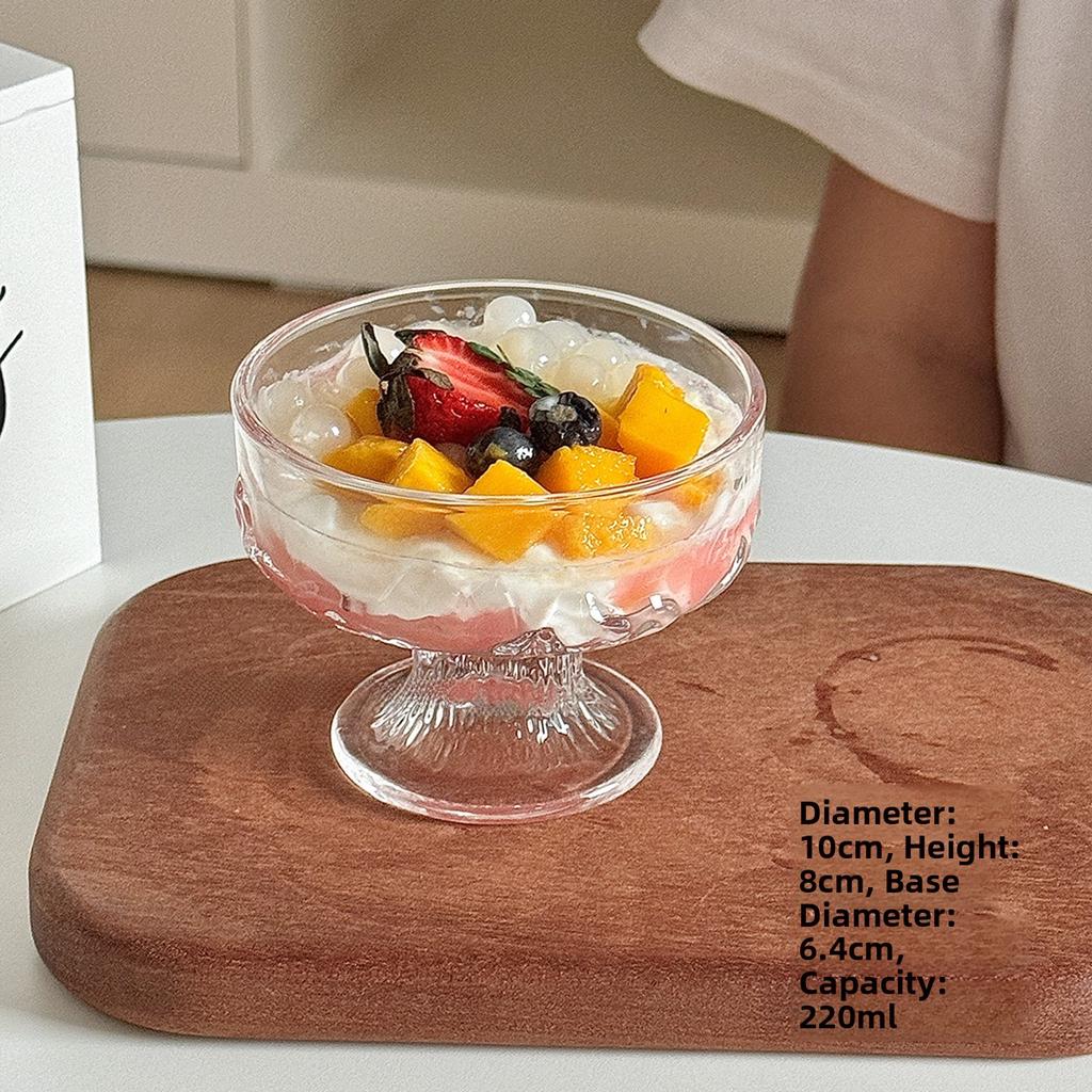 High Foot Glass Ice Cream Cup Round Nordic Style Creative Transparent Design Milk Fruit Yoghurt Bowl Cup Drinkware Home Applies