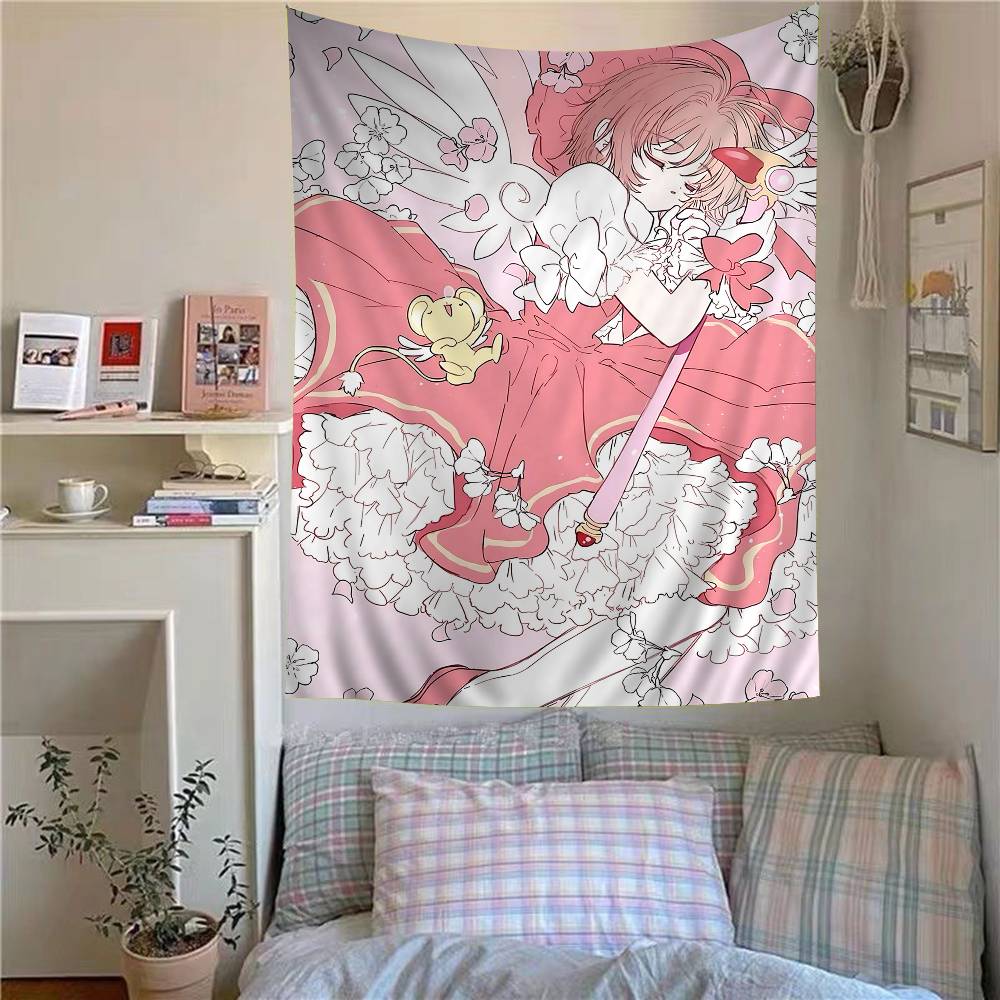 Anime Cardcaptor Sakura Anime Tapestry Hippie Flower Wall Carpets Dorm Decor Wall Hanging Home Decor