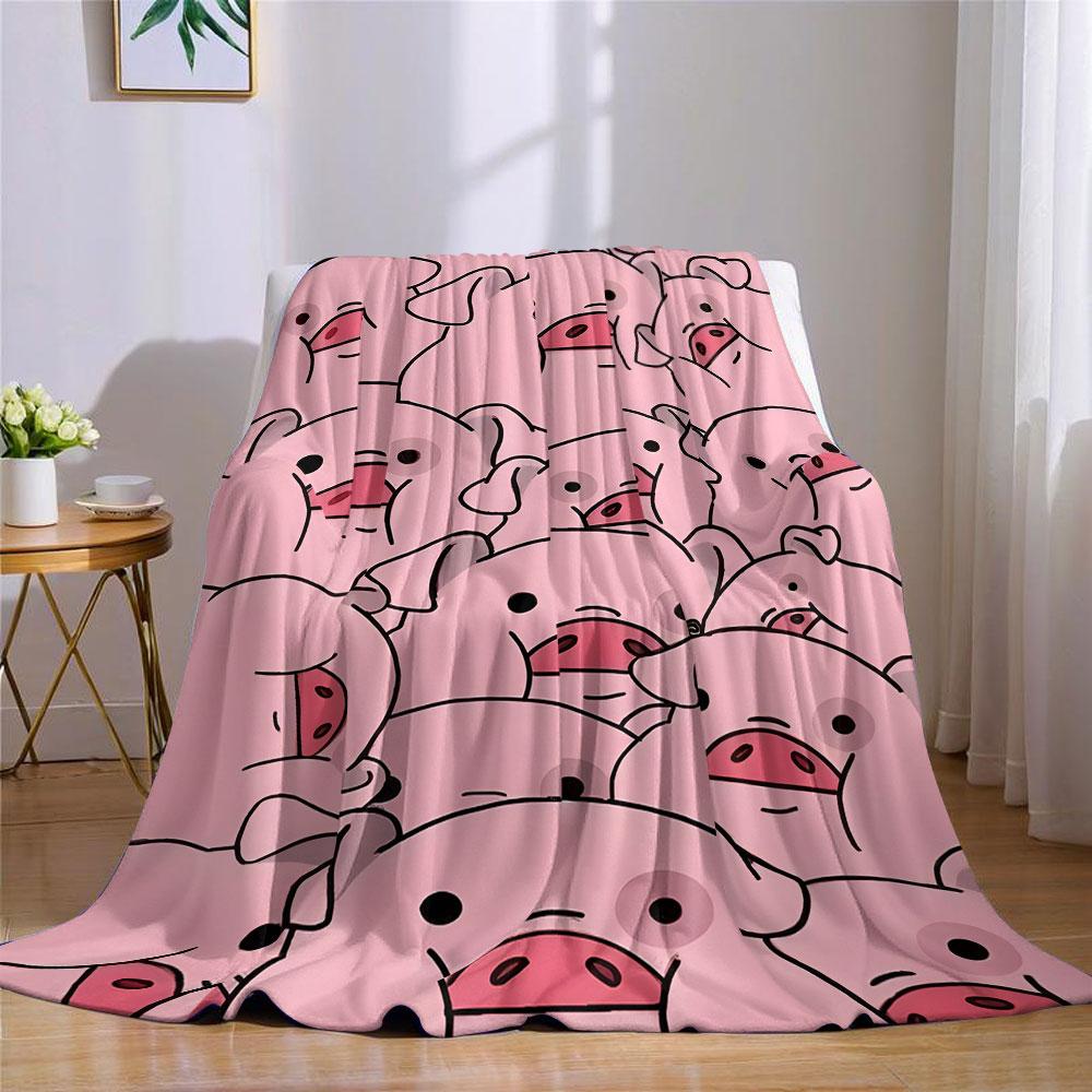 Cute Pink Cartoon Pig Printed Blanket Suitable for Sofas Beds Offices Travel Camping Chairs Warm Plush Blanket