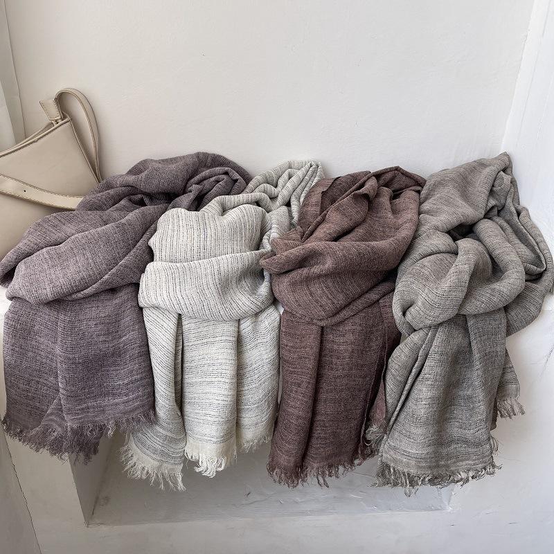 Scarf for Women In Autumn  Fresh and Versatile Contrasting Stripes Texture  Cotton and Linen Thin Shawl Scarf Scarf