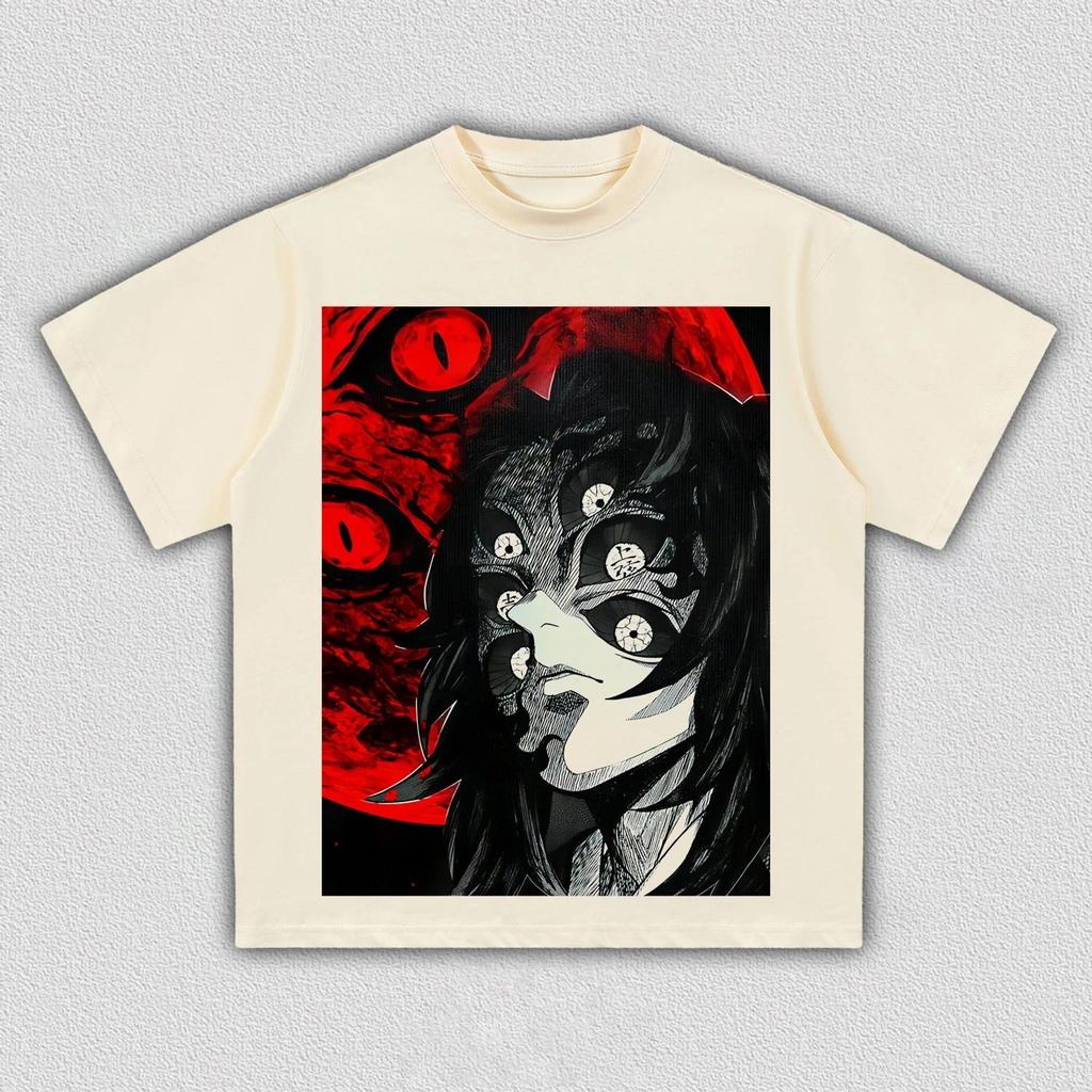 Demon Slayer Kokushibo Red Moon Anime Graphic T-Shirt Cool Dark Manga Art Print Casual Streetwear Tee Unisex