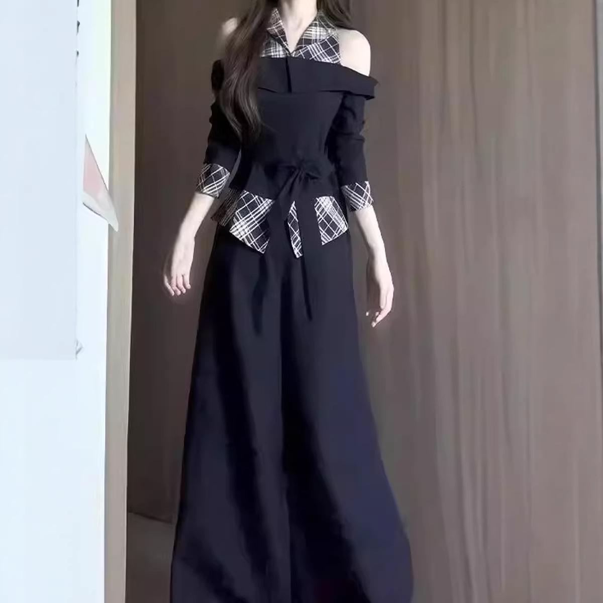 

Korean Style Plaid Top & Wide-Leg Pants Set - Spring Fashion Large