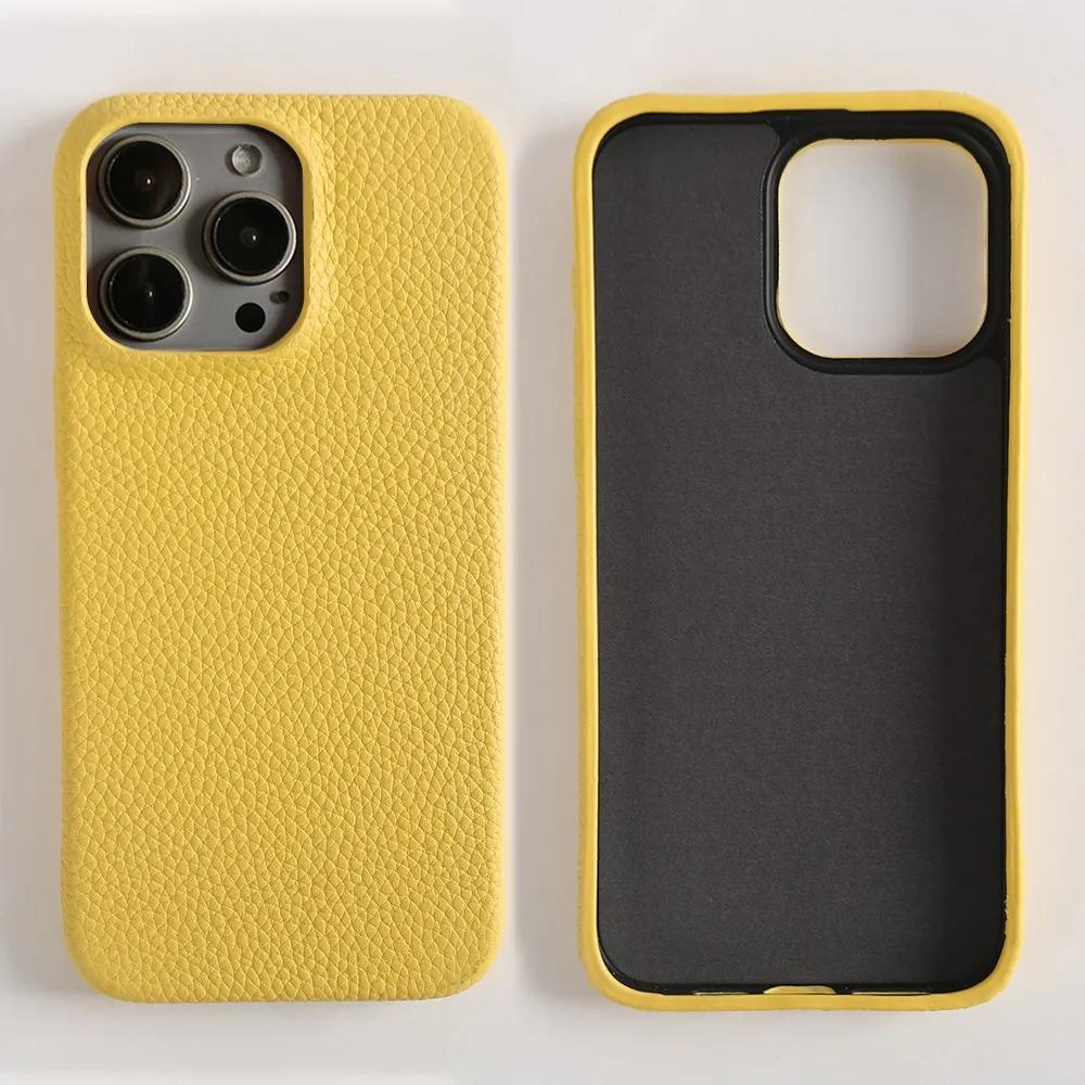 Full Grain Wrapped Genuine Leather Phone Case For Iphone 16 Pro Max Cases 15pro 14Pro  Back Cover Shockproof Cases Coque
