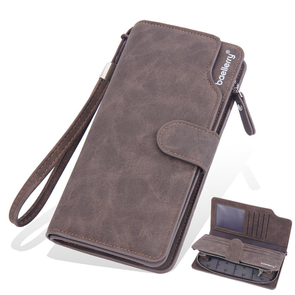 Baellerry Men's Fashion Long Wallet Matte Cell Phone Bag Clutch Bag with Wrist Strap Multi-card Slot Card Holder Zipper Coin Purse Vintage Billfold