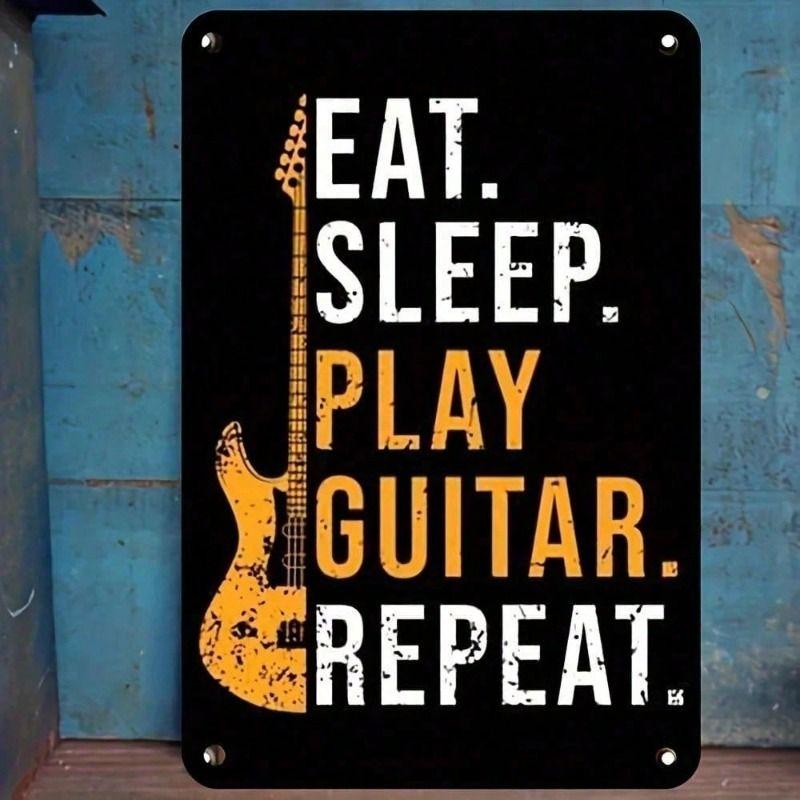 

Vintage Rock Guitarist Metal Poster, Black Yellow Orange Gradient Gift for Music Lover