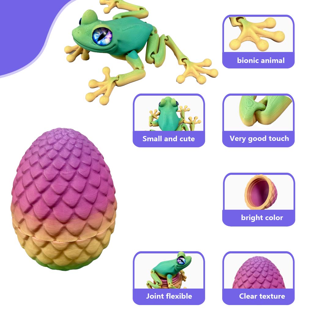 3D Printed Frogs and Eggs Statue, Flexible 3D Printed Animal, Colorful Figurines Statue, Gifts, 16.5Cm/6.5In, Egg 8Cm/3.15In
