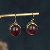 Court-Style Vintage Brass Earrings with Red Corundum Enamel Cloisonne Design