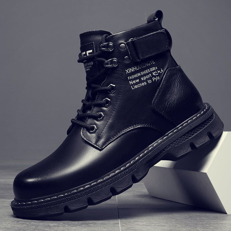 Martin Boots Men's Autumn High-top British Style Black Tooling Locomotive Leather Boots Spring and Autumn Casual Leather Shoes