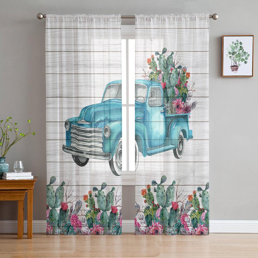 Succulent Cactus Modern Curtains For Living Room Transparent Tulle Curtains Window Sheer For The Bedroom Accessories Decor