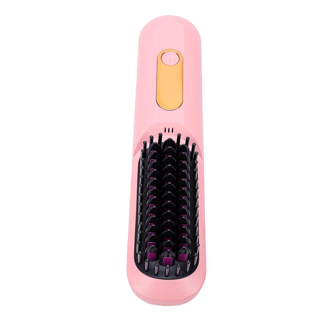 Cordless Hair Straightener Brush 50W Portable Rechargeable Straightening Brush with 3 Temperature Settings Pink